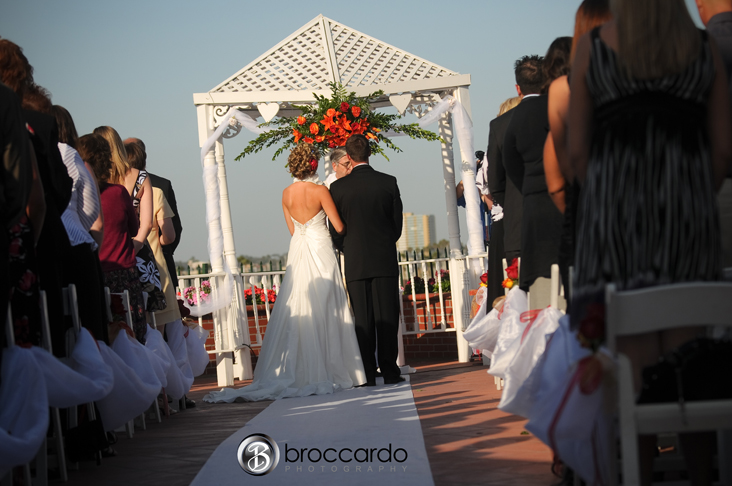 ceremony in front of gazebo long beach wedding on the roof of The Reef 